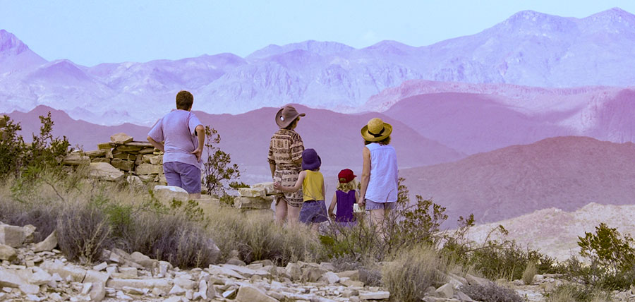 Visitors view the mountains.